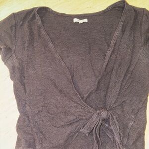 Madewell Charcoal Tie-Front Short Sleeve Top